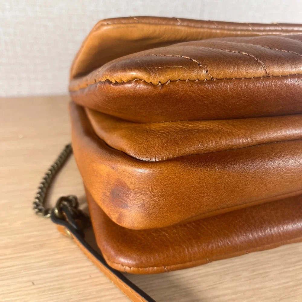 Pratesi Firenze Italian Leather Quilted Handbag Cognac Brown Lion Crest NWT